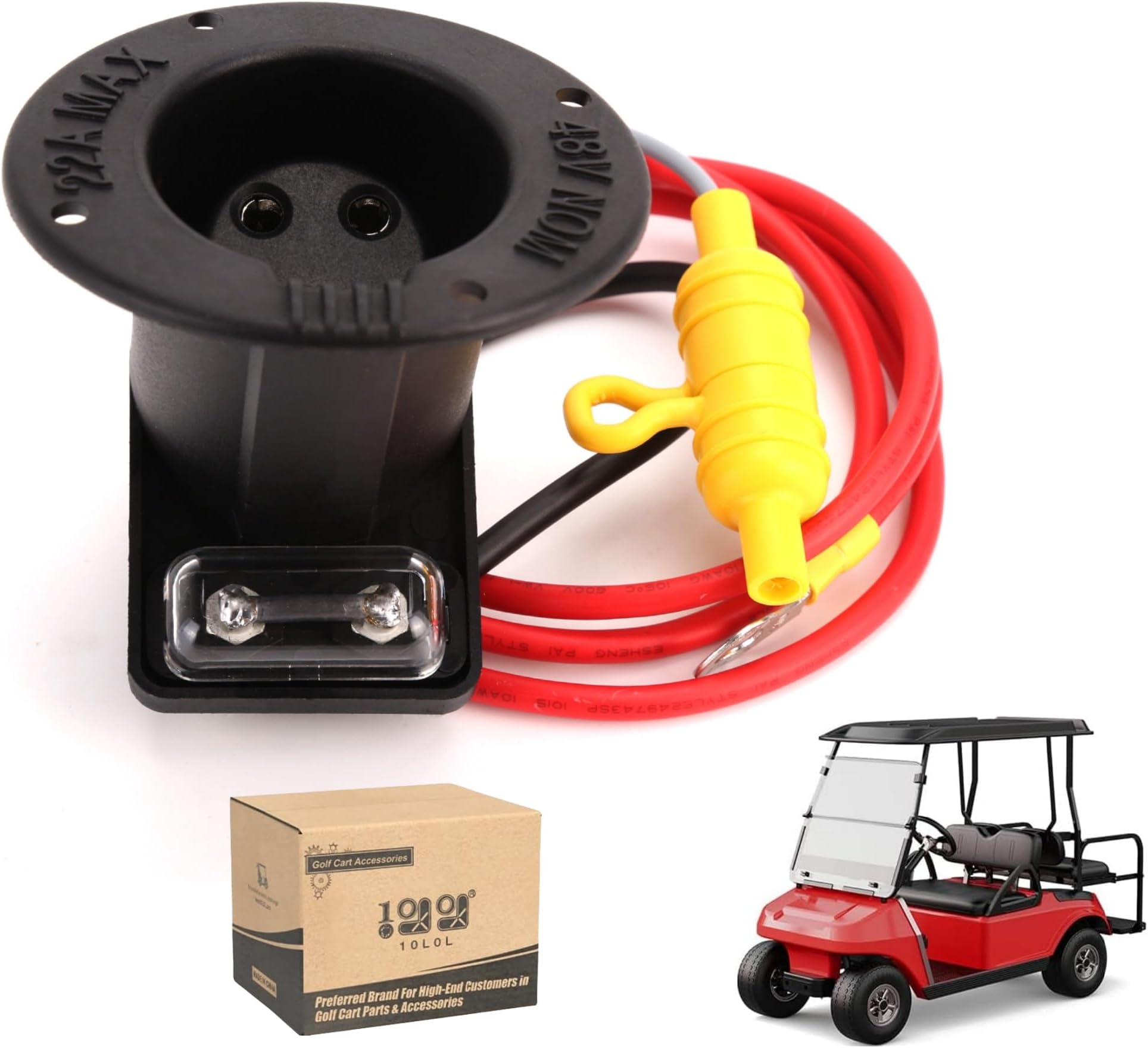10L0L 48 Volt DC Receptacle or Powerdrive Charger Fuse Receptacle Replacement Compatible with Club Car DS 2000 up Electric Golf Carts, OEM# 101802101,101846801,101796801,101894901