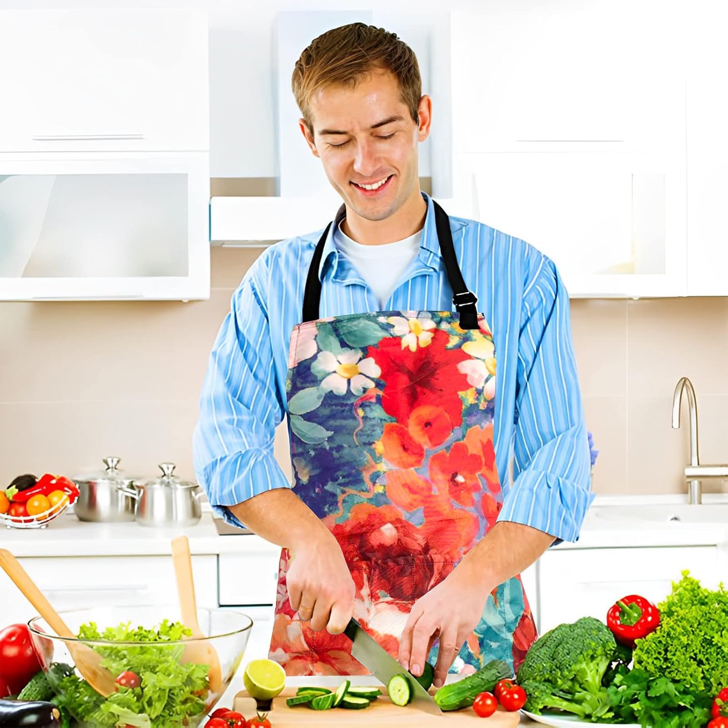 Adjustable Waterproof Apron Bib Apron with 2 Pockets Cooking Kitchen Aprons for Women Men Chef image 3