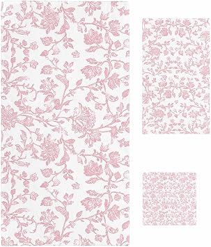 Pink Flower 3 Piece Bath TowelsSet,Vintage Farmhouse Boho Leaf Spring Solid Luxury Soft Absorbent Bath Shower Towels Set for Bathroom 1 Bath Towel,1 Hand Towel,1 Washcloth