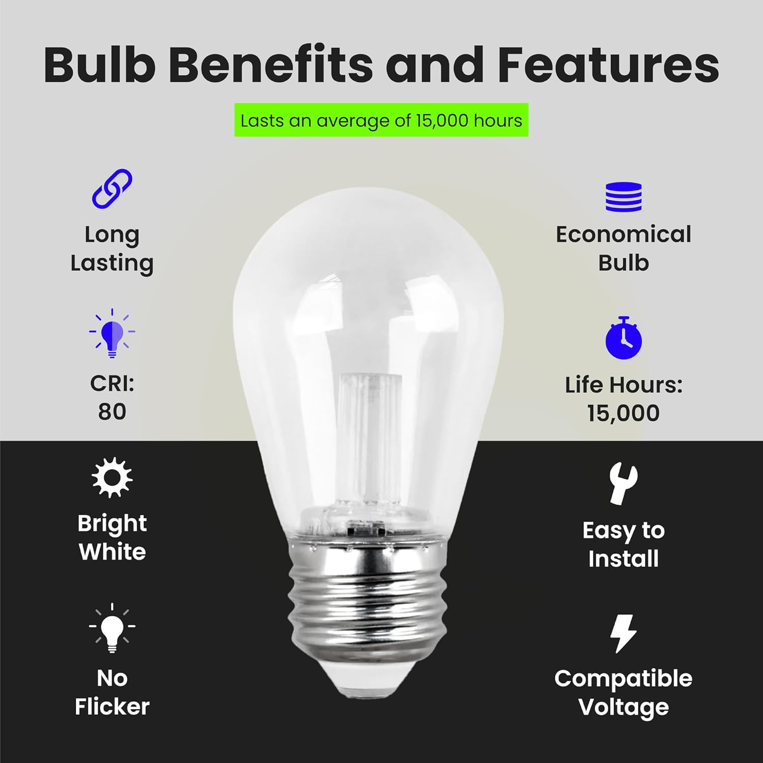 Feit Electric BPS14/SU/LED Non-Dimmable Led Bulb, 1.5 W, 120 V, 80 Lumens, 3000K, 1-1/2 in Dia X 3-1/4 in L, Warm White
