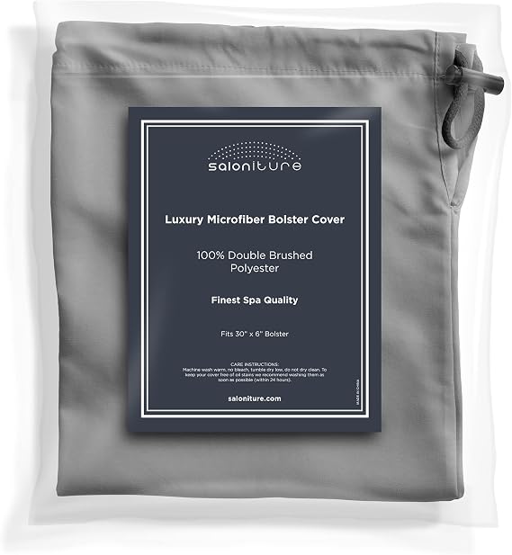 Saloniture Microfiber Cylinder Pillow Case Cover for Massage Table Bolsters - 30 x 6 Inch with Drawstring Closure, Gray