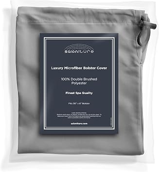 Saloniture Microfiber Cylinder Pillow Case Cover for Massage Table Bolsters - 30 x 6 Inch with Drawstring Closure, Gray