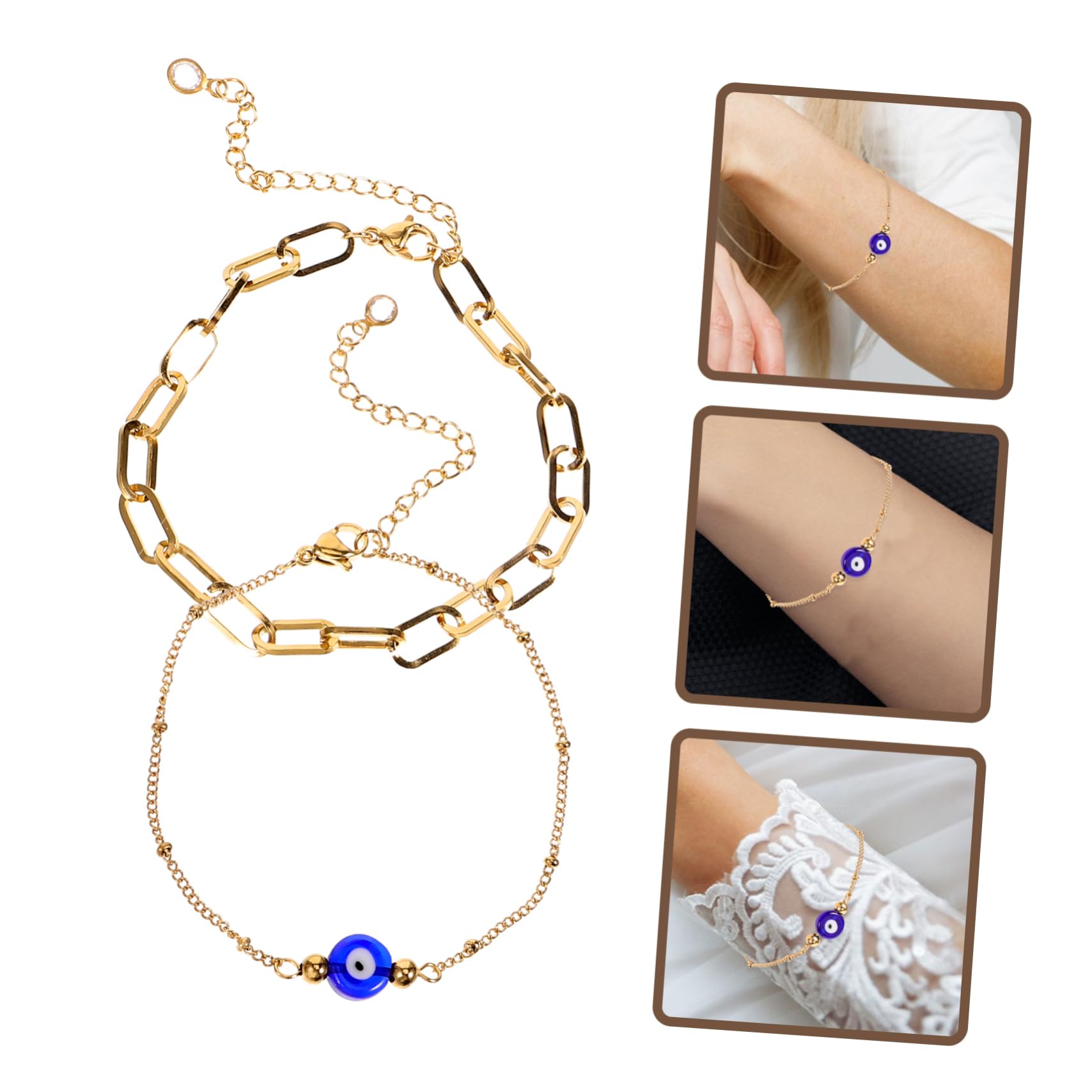 ifundom Bracelet Œil Protecteur Femme en Acier Inoxydable Réglable Doré