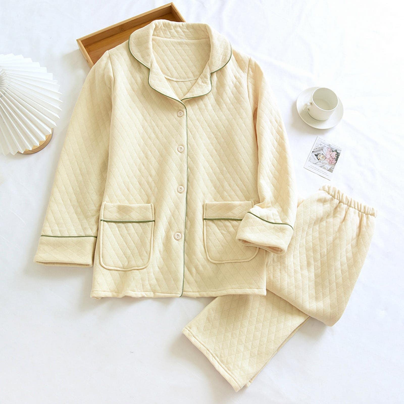 MOGSA Pijamas para mujer, pijamas de tres capas, acolchadas, para otoño, invierno, de algodón grueso, casual, ropa de hogar, para hombre