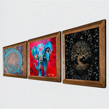 Pinecone Fil, Ya am  i e i, Hayat A ac  Ta  Duvar Tablosu - Ah ap  er eveli Ta  Tablo - 25x25 cm - 3 Par a Set - Dekoratif Duvar Sanat  - Modern Ev ve Ofis Duvar Dekoru W3-157