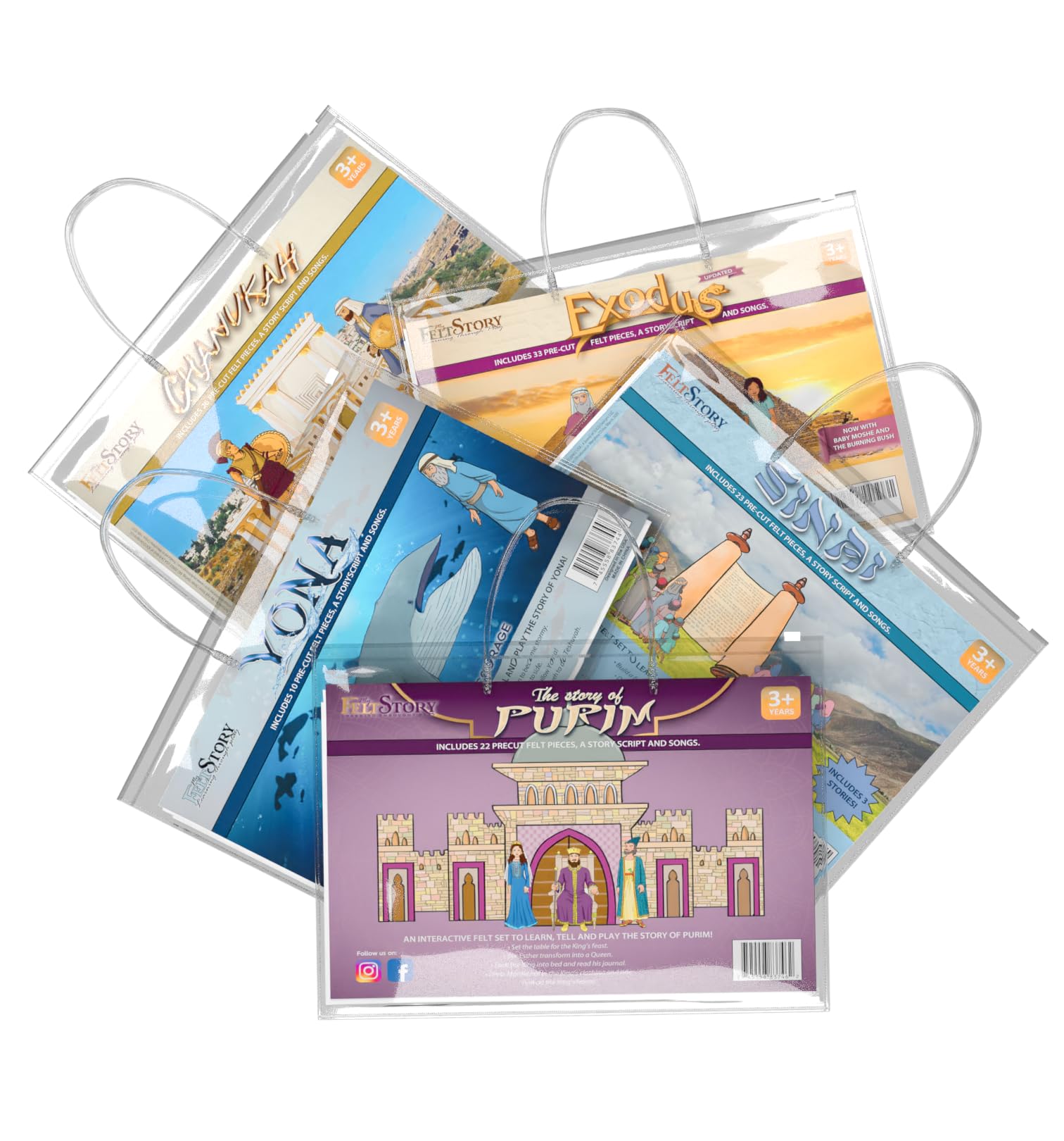 My Felt Story, Torah Felt Bundle: Purim, Exodus, Sinai, Chanukah & Yona