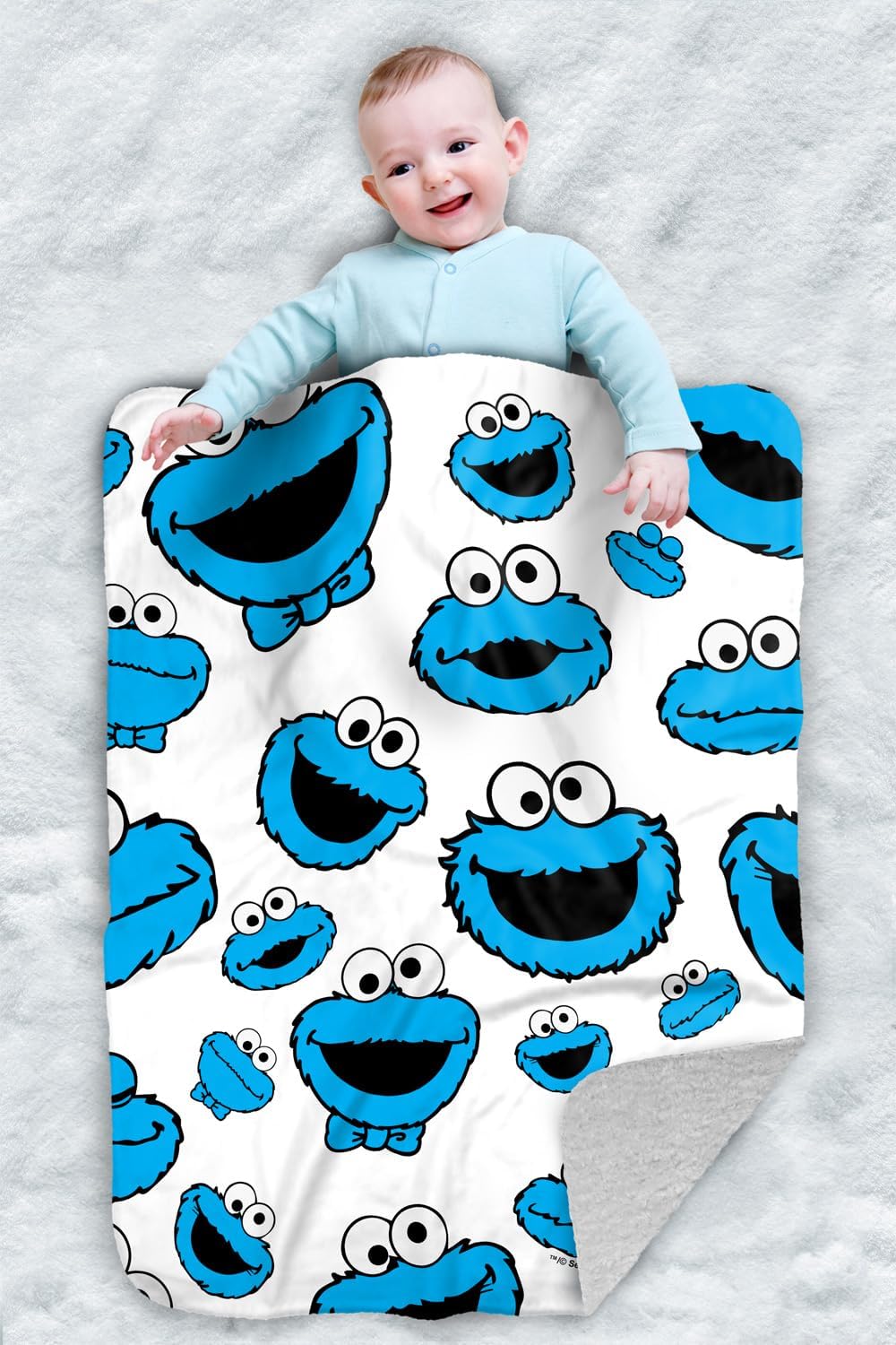 Sesame Street Cookie Face Pattern Sherpa Baby Blanket, Warm Soft Cozy, Unisex for Infants Girls & Boys 30"X40"