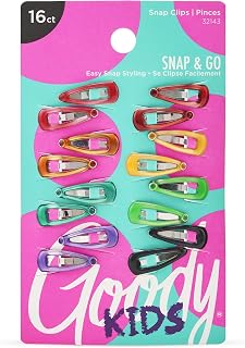 Goody Mini clipes de pressão de contorno epóxi infantil - 16 contagens, cores sortidas - basta encaixar no lugar - adequado para todos os tipos de cabelo - acessórios de cabelo sem dor para mulheres e meninas - conforto durante todo o dia
