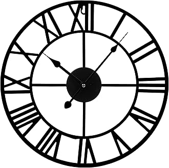 ZENO Large Wall Clock | Large Kitchen Clock | Skeleton Clocks | Wall Mounted Black Clocks with Roman Numerals Great for Bedroom, Kitchen, Home, Indoor & Outdoor | 40CM