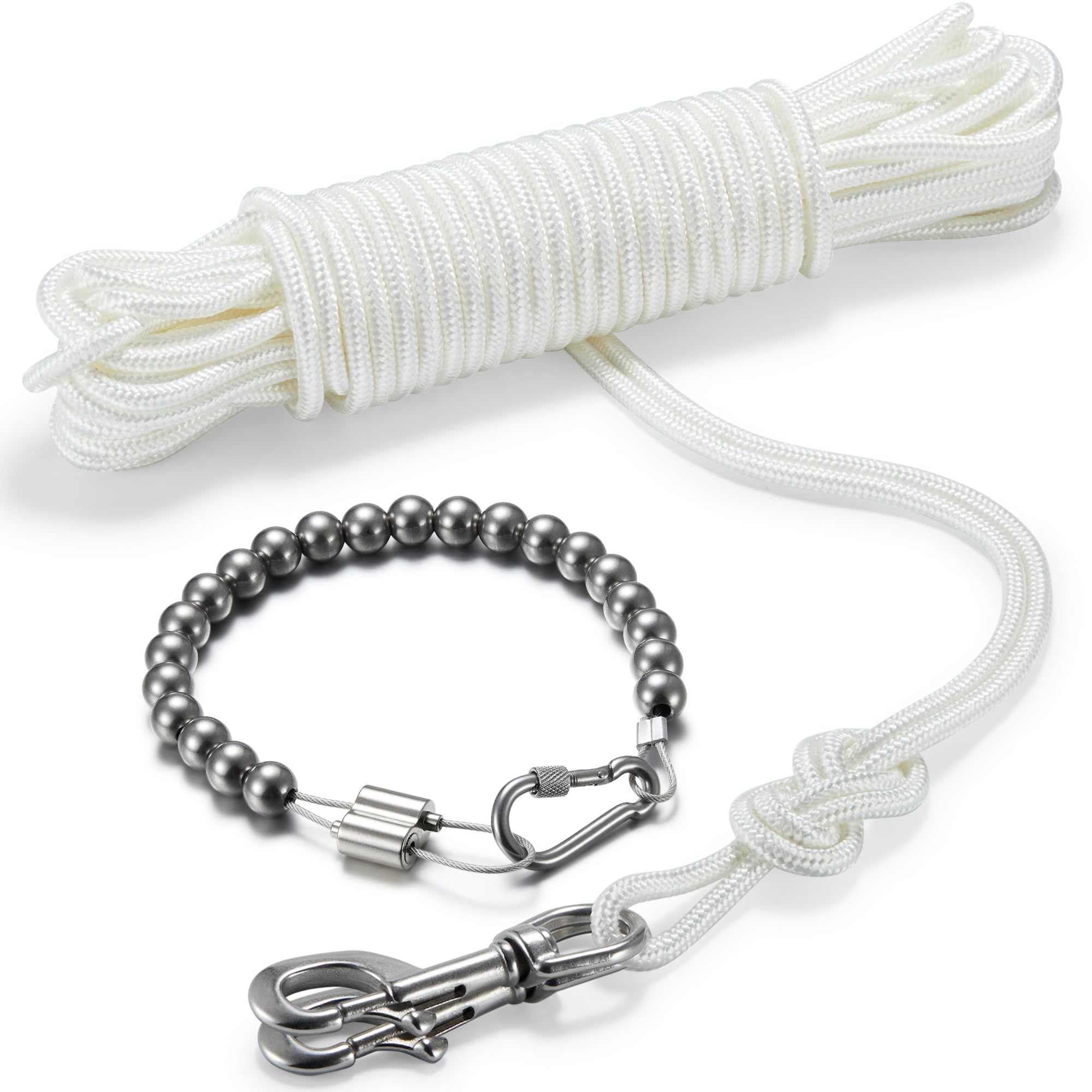 50Ft Flag Pole Rope Repair Kit, Polyester Halyard &amp; 316 Ss Snap Hooks