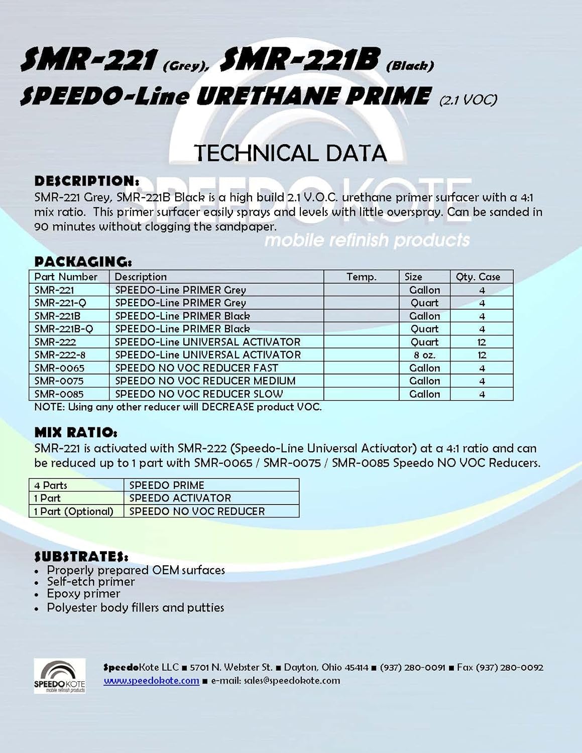 Speedokote This sale is for a gallon kit of Automotive 2.1 Low VOC 2K Urethane Primer WHITE Gallon Kit, SMR-221W/222