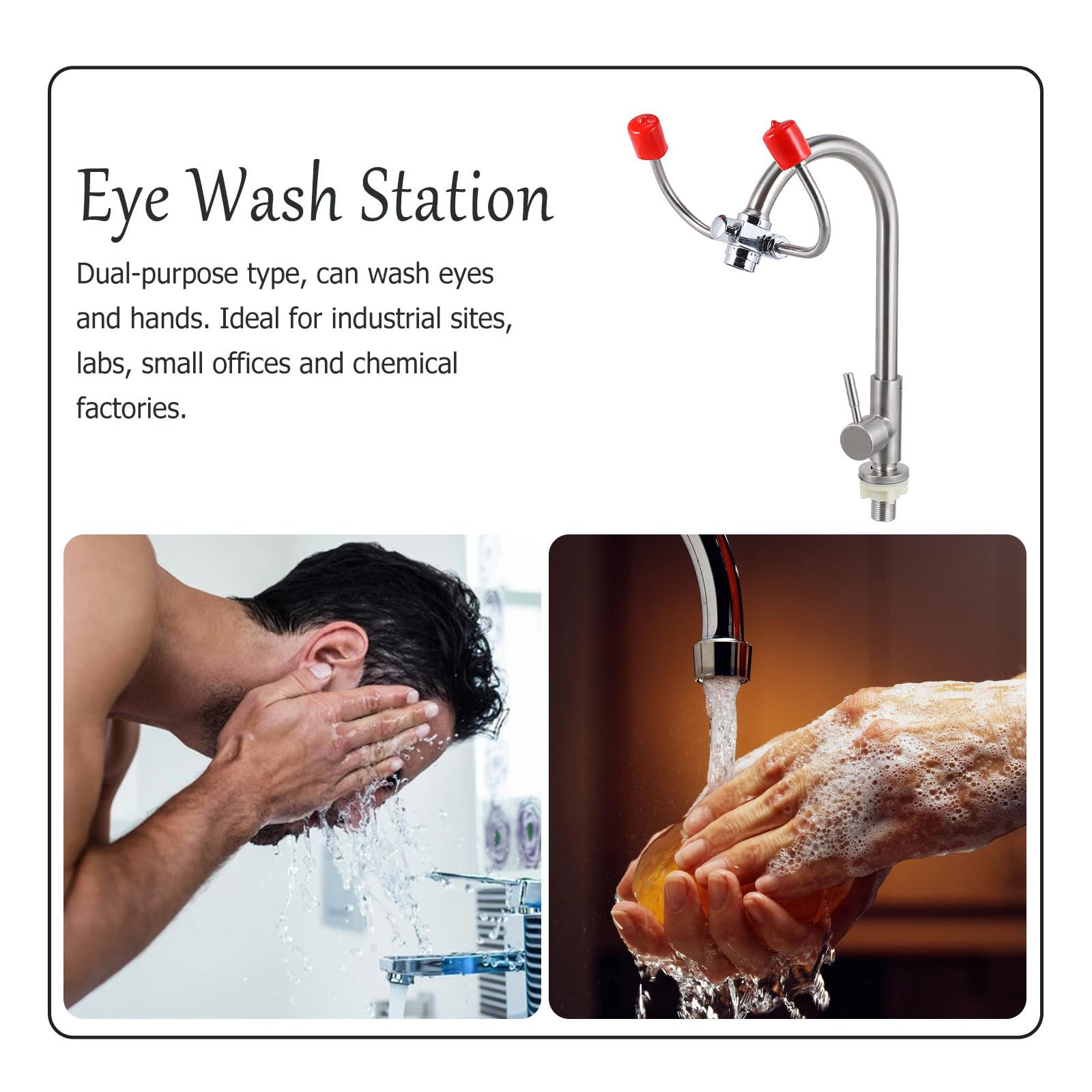 Unité de Lavage Oculaire D'urgence avec Robinet, Acier Inoxydable Argenté