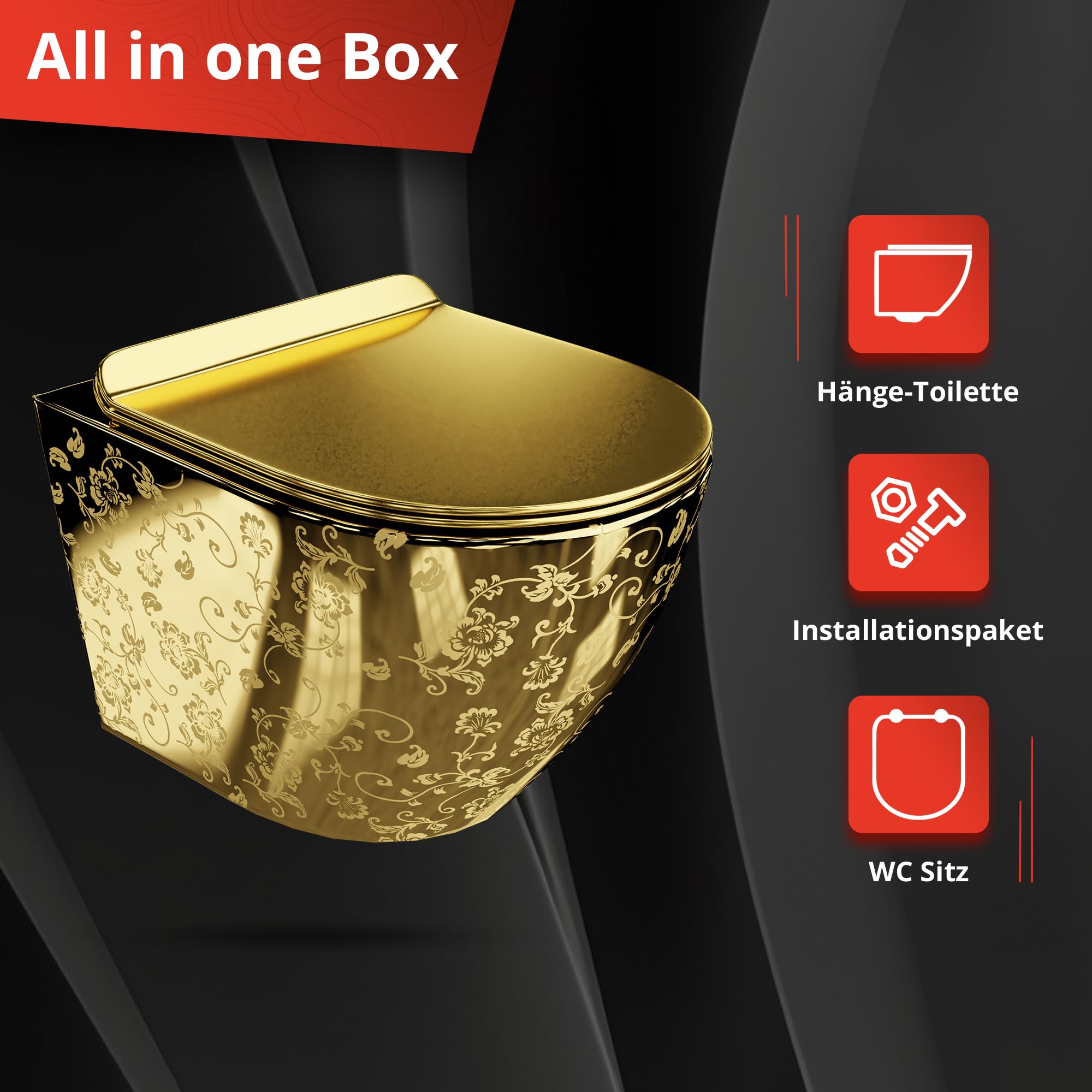 Lavita LAV 101 Sofi Slim Gold Eye Élément mural WC 40 cm + évier mural sans bord + panneau de commande LAV 200.3.5 Gold | Kit complet | Réservoir de chasse encastré