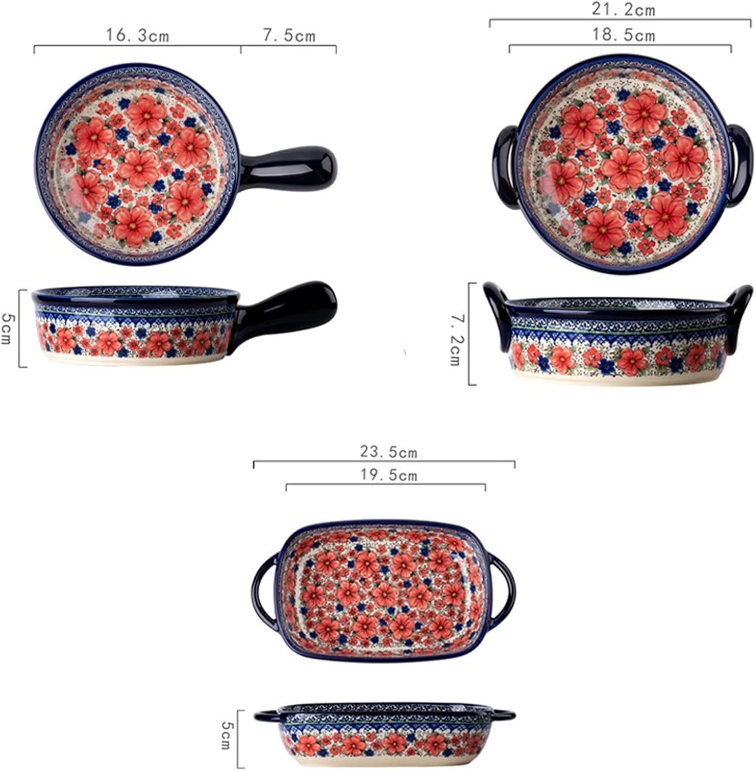 Baking Dish 2 Pcs Retro Baking Dish Ceramic Bakeware with Handle Bowl Household Kitchen Tableware Binaural Soup Bowl Baking Pan Rice Bowl Bakeware (Color : F) (C)