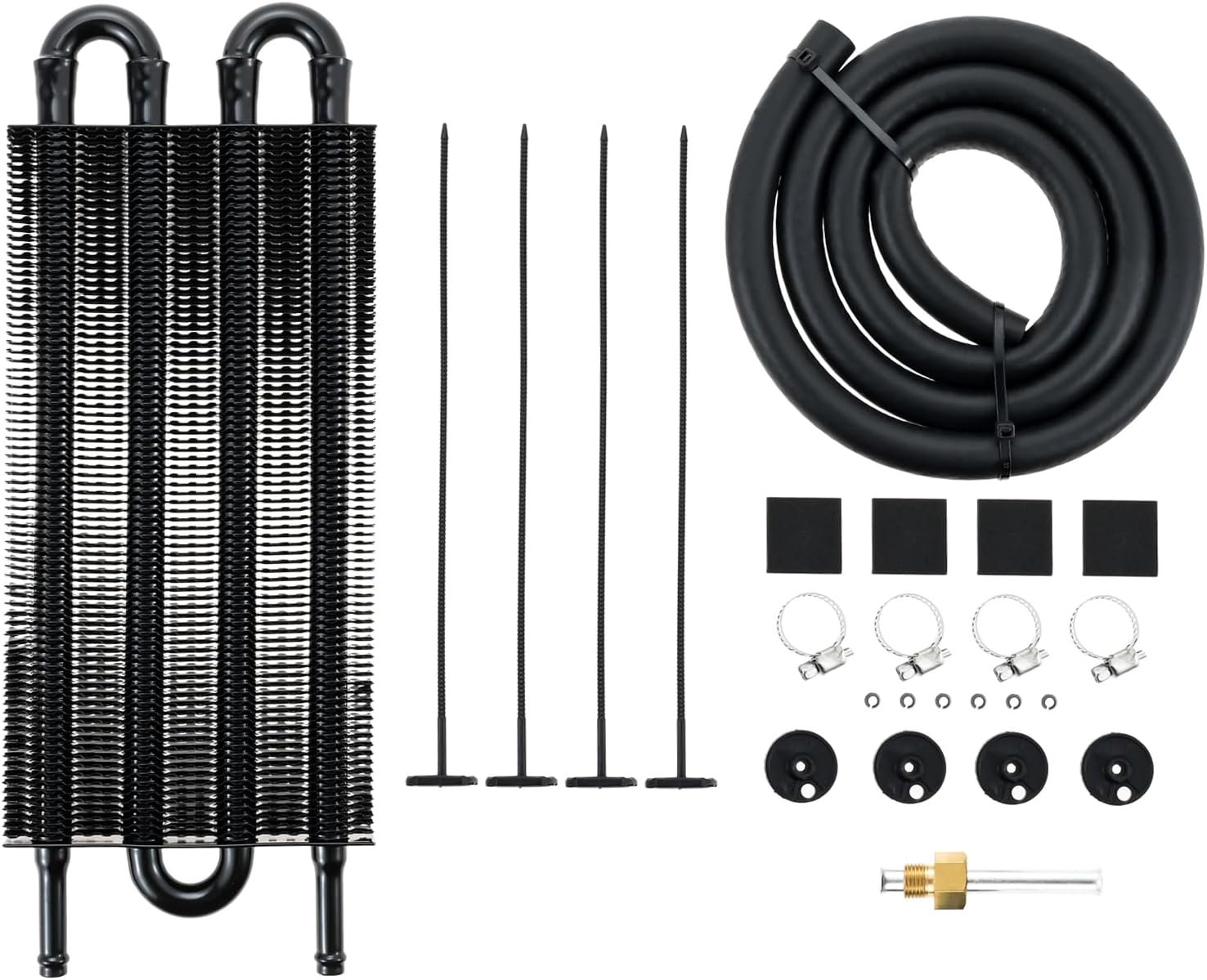 Transmission Oil Cooler Kit, Universal 4 Pass 5/16" Tube and Fin Oil Cooler, Engine Radiator Replacement with Hose Mounting Kit