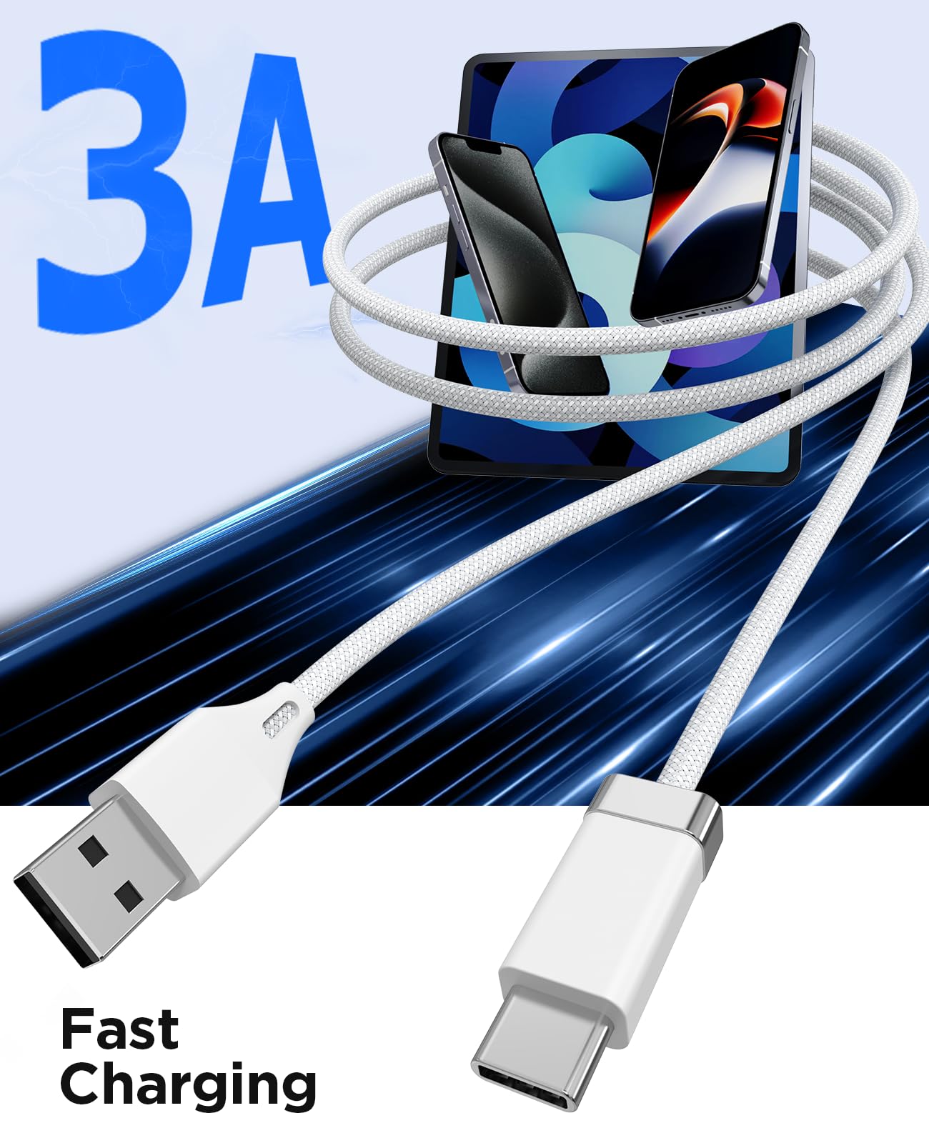 Magtame Staycable Cavo USB a USB C con supporto magnetico, cavo da 5 FT/1,5 m USB A a tipo C, ricarica rapida e gestione cavi da scrivania, compatibile con i-Phone 15 16 Pro Max