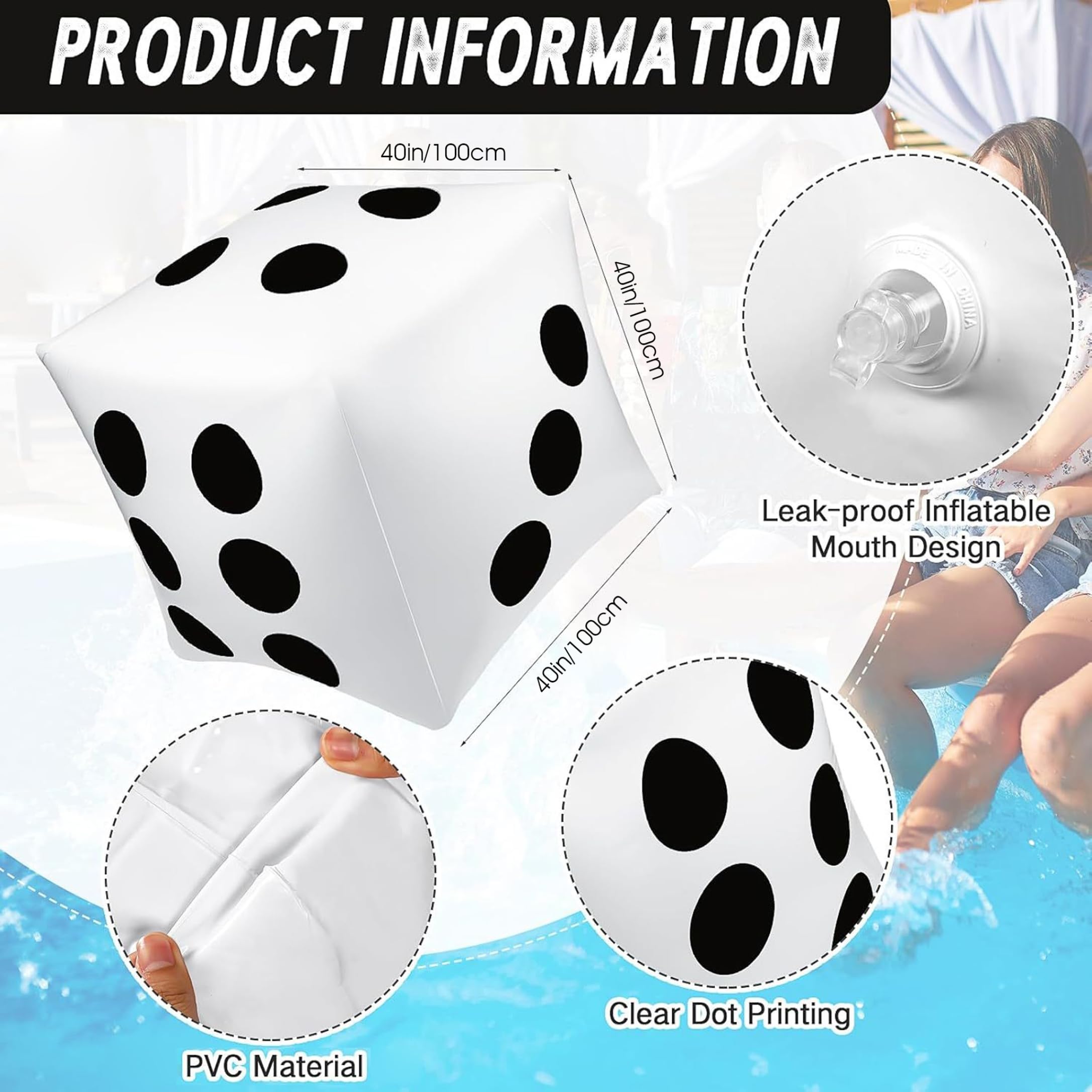 Dados Gigantes Grandes de 40 Pulgadas Herramientas de Juego Divertidas de Dados inflables Grandes para Juegos de césped de Piscina de Fiesta Blanco