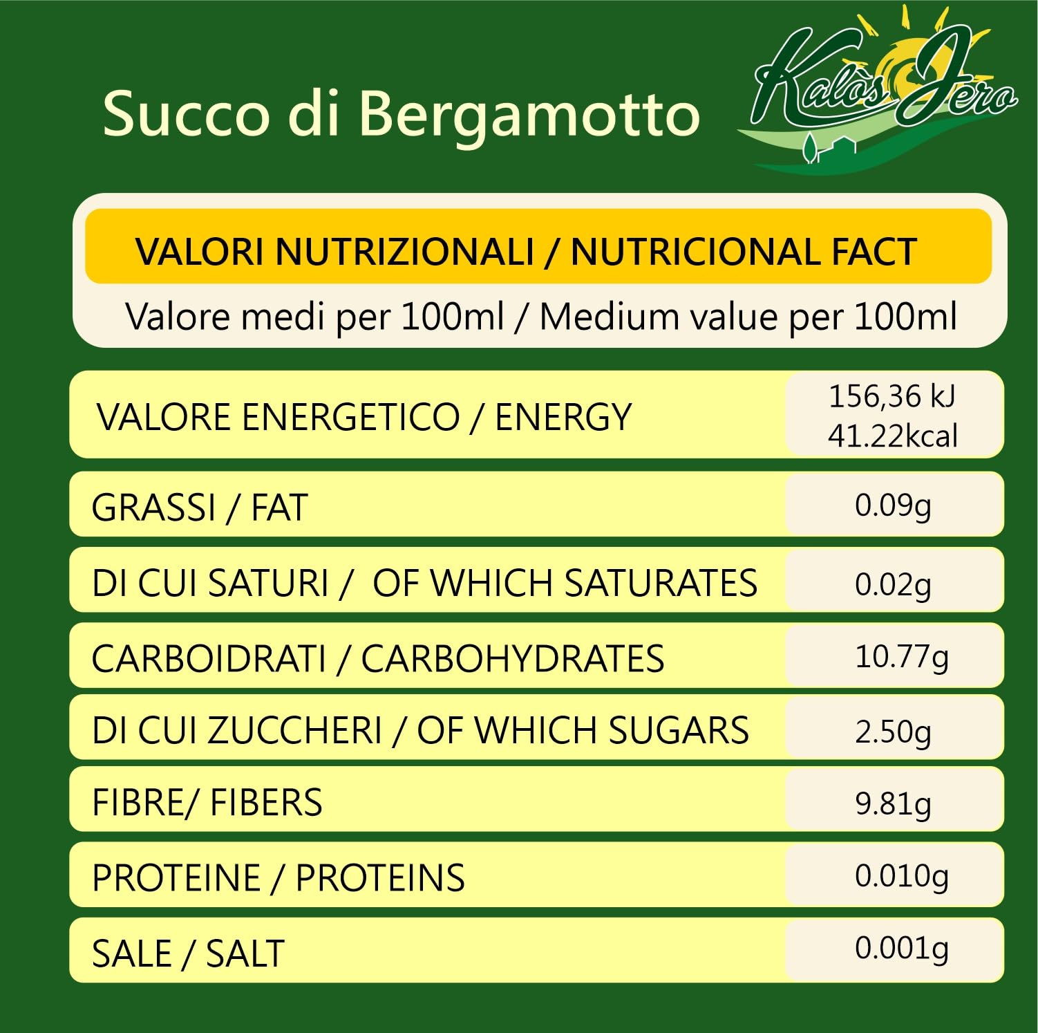 Spremuta Succo di Bergamotto 12x 200ml – 100% Naturale Frutta Fresca di Stagione - Gusto Autentico - Prodotto Artigianale Alta Qualità Senza Additivi – Kalos Jero