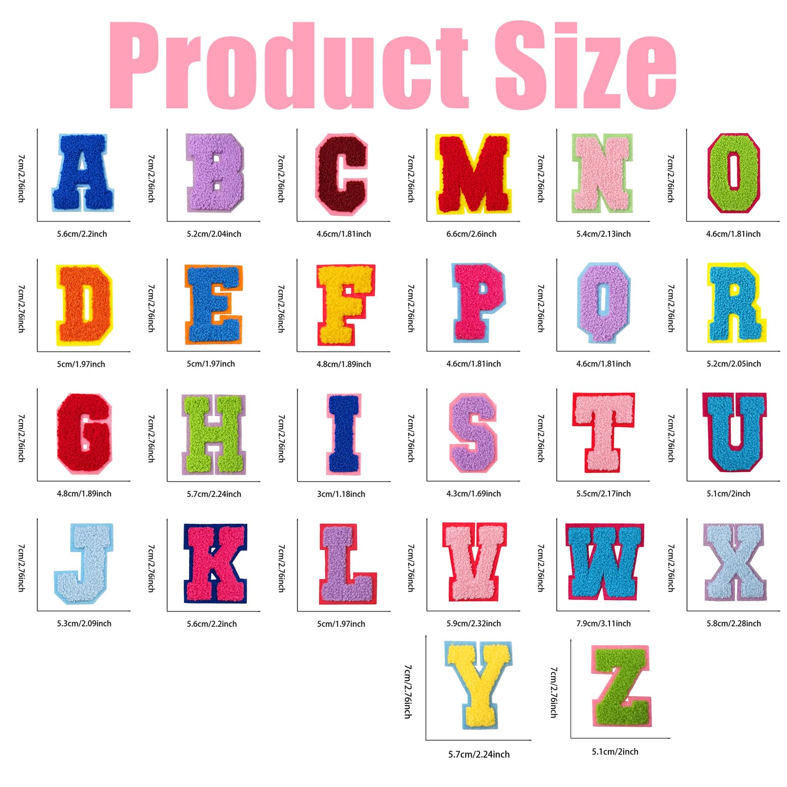 AOOTE zelfklevende letterpatches,26 Stuks A-Z geborduurde applicatiepatches,Chenille letters stickers,plakbare geborduurde patch voor kleding,jeans,jurken,hoeden ,tassen,doe-het-zelf accessoires - roze