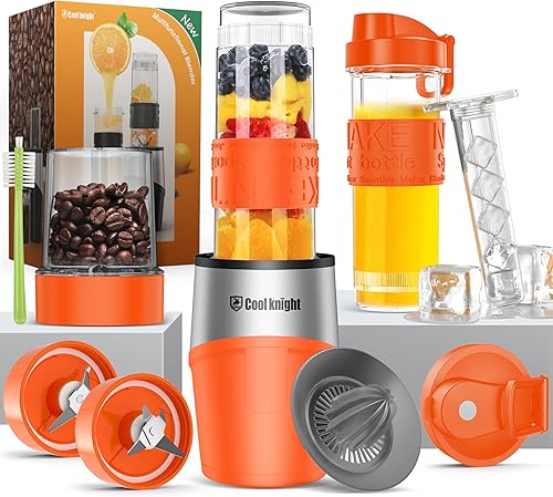 Miniatura 1 de COOL KNIGHT Licuadora personal, batidora de bala de 500 vatios para batidos y batidos, juego de 10 piezas de mezclador de cocina con taza deportiva