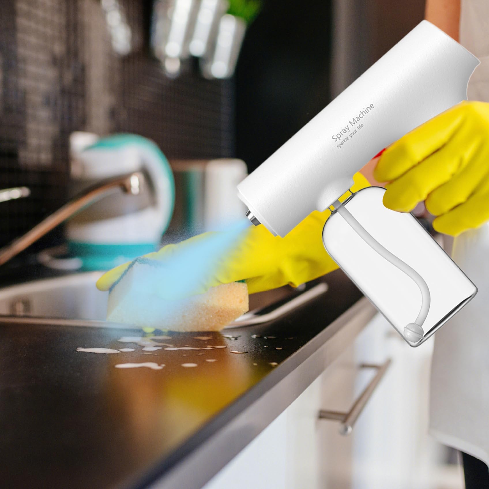 Spruzzatore per atomizzatore con luce blu, nechger da 350 ml di disinfezione da 350 ml, macchina da fogger regolabile a 2 modalità, spruzzatore elettrostatico ricaricabile per cucina, bagno, nego