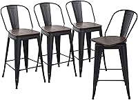 Vista 3 de Juego de 4 taburetes de bar giratorios de metal de 24 pulgadas, sillas de bar de altura de mostrador, taburetes de bar industriales de respaldo alto