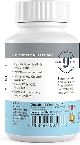 Miniatura 8 de FREEDA Vitamina D2 2000 UI  Vitamina D vegana para fortaleza ósea y apoyo inmunológico  Suplemento vegano de ergocalciferol D2  100 tabletas