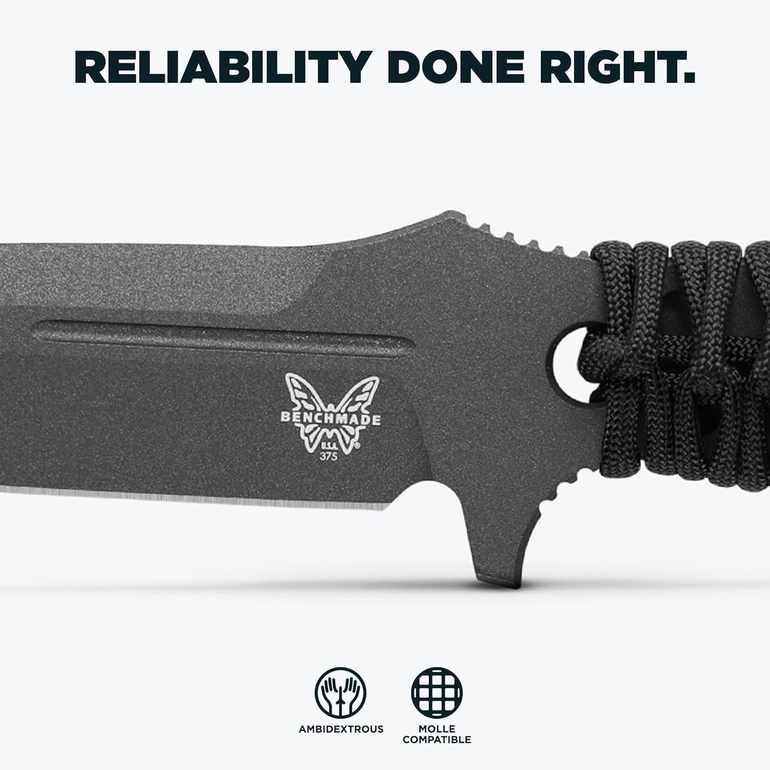 Benchmade - Fixed Adamas Tactical Knife, Drop-Point Blade with Black Paracord Handle (375BK-1)