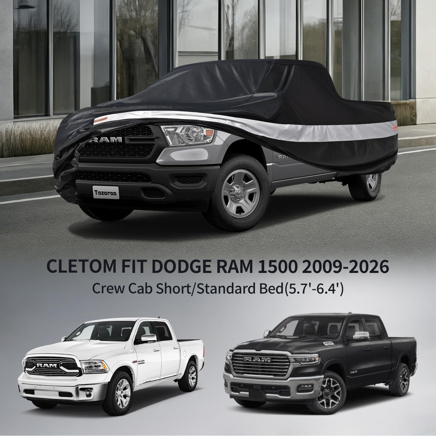 Heavy Duty Truck Cover Custom Fit 2009-2026 Crew Cab Short Bed(5.7'-6.4') with Door Zipper, 10 Layers Pickup Truck Cover Waterproof All Weather, Wind Dust Sun UV Protection.
