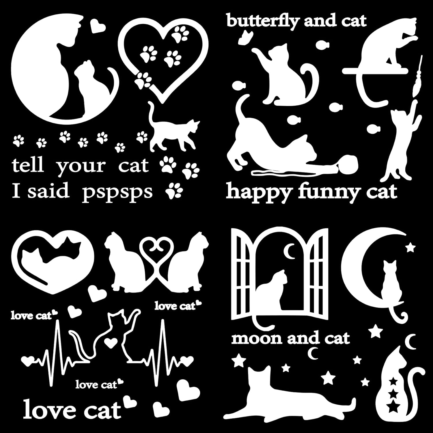 CREATCABIN 4 Sheets Cat Decals Heartbeat Car Sticker