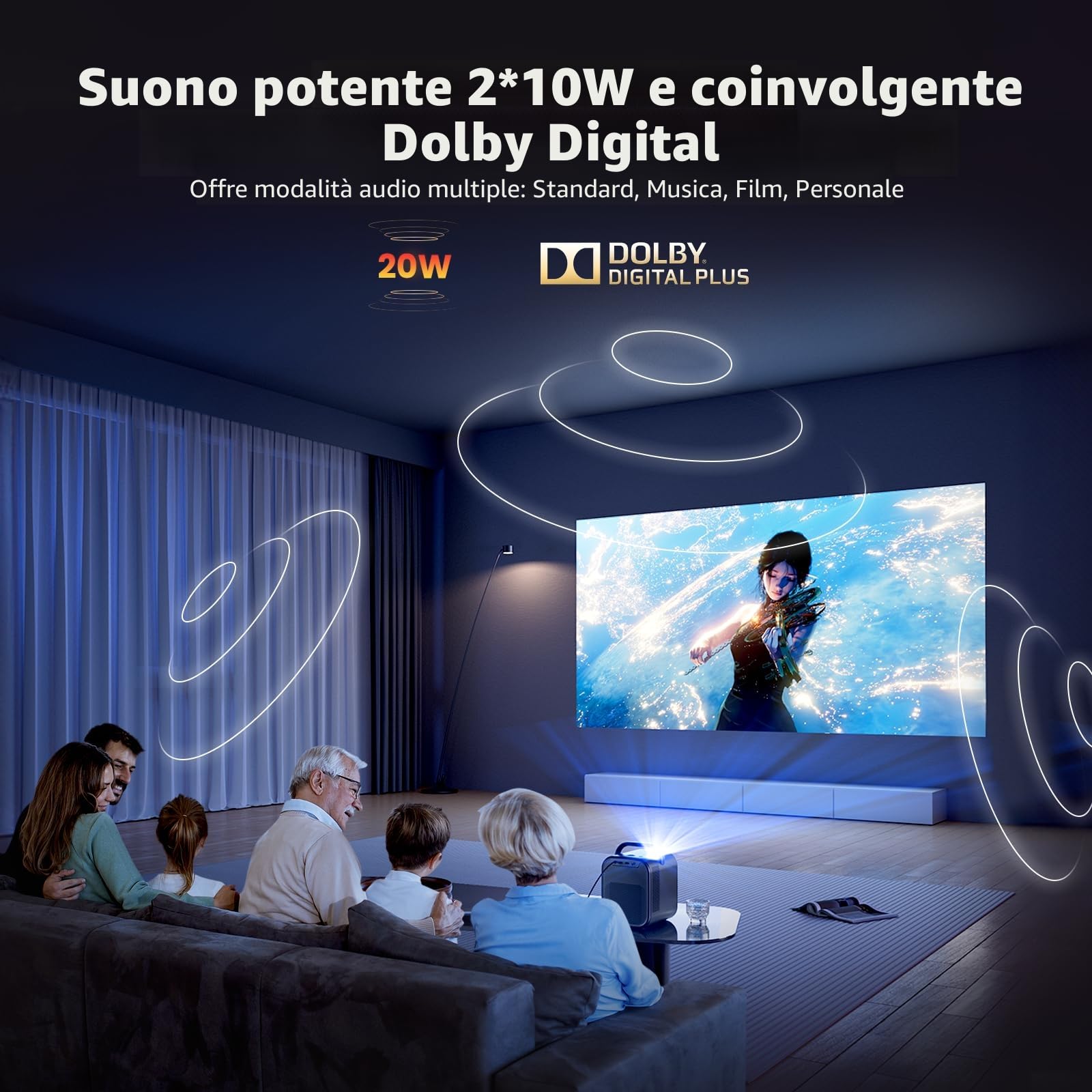 ETOE Proiettore 4K con Google TV e Netflix App, Autofocus 1080P Full HD, 1300 ANSI Portatile Proiettore, Audio Dolby Digital, Assistente Vocale, Motore Ottico Sigillato e WiFi 6 per PS5/Home Theater