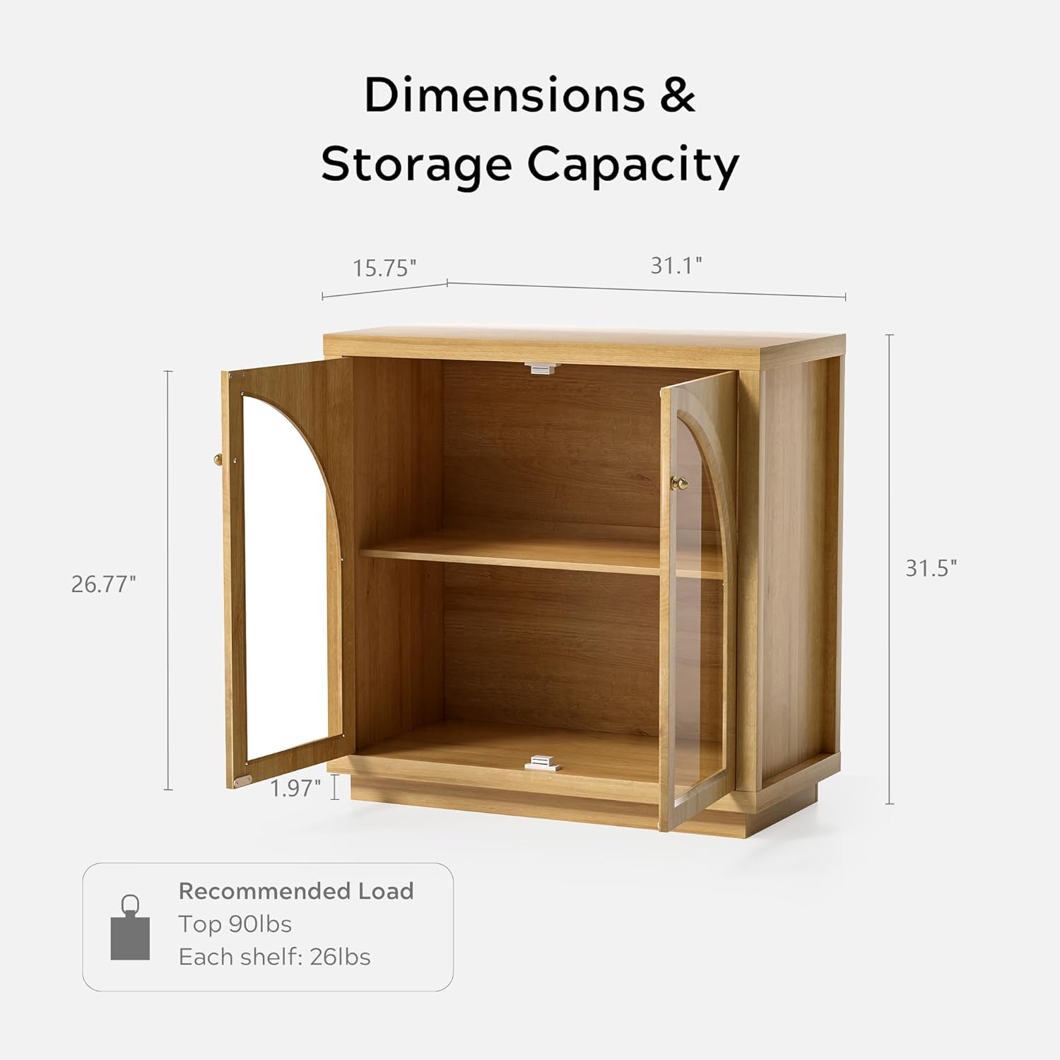 EYYTHUNG Sideboard Buffet Cabinet, Storage Cabinet with Adjustable Shelf Modular Accent Display Case with Acrylic Doors Console Table for Living Room Kitchen Entryway, Natural Oak