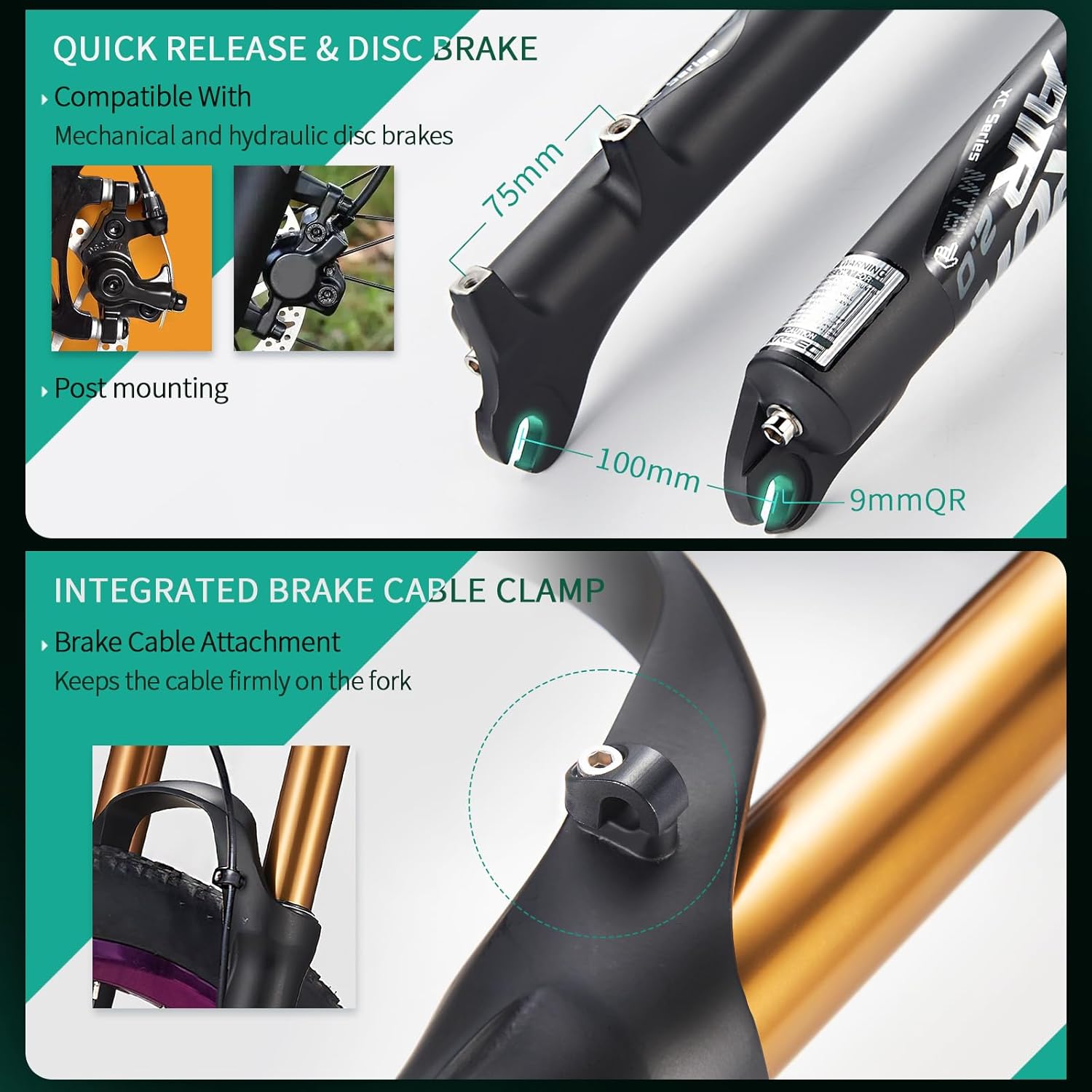 Ultra-Lightweight MTB Suspension Fork Travel 100mm, 28.6mm Straight Tube Aluminum Alloy Mountain Bike Front Forks