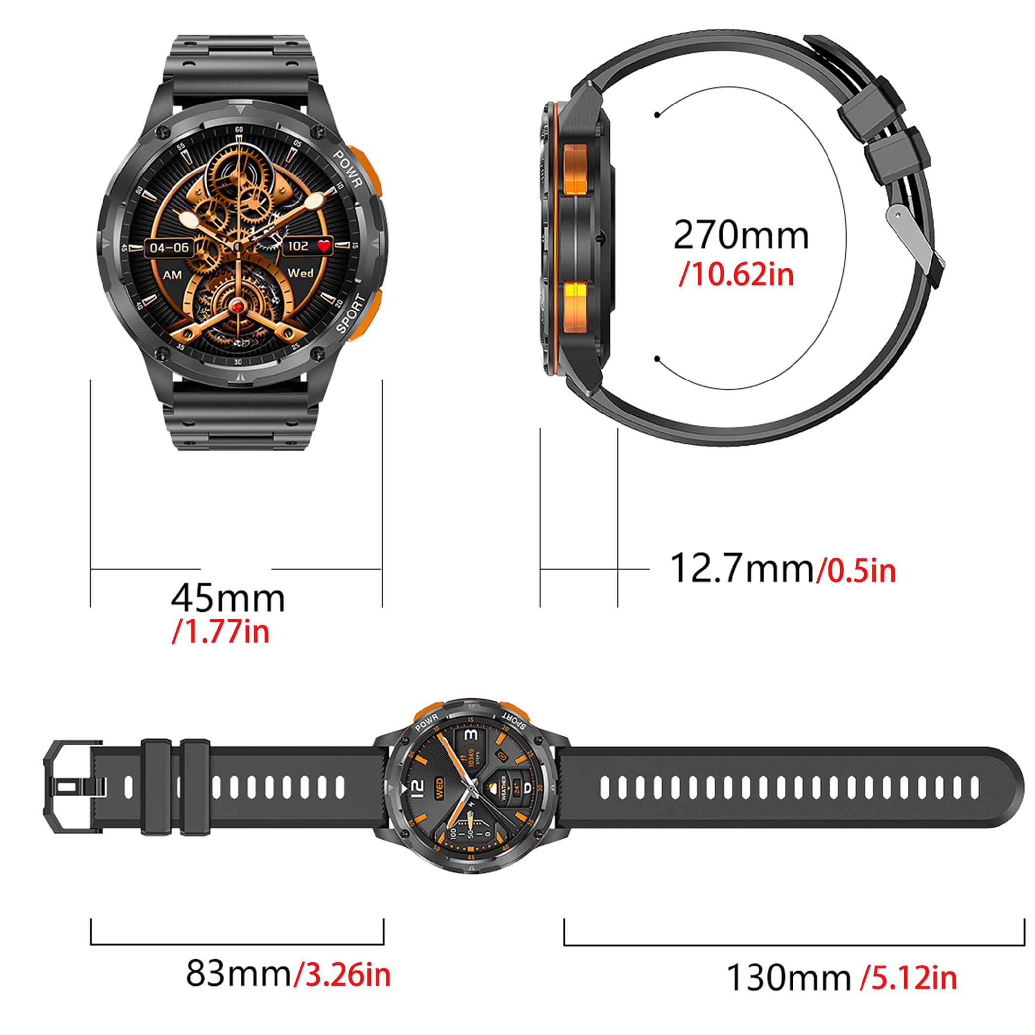 Reloj inteligente AMOLED de 1,43 pulgadas para hombre con función de teléfono, 5 ATM, rastreador de actividad con más de 100 modos deportivos, podómetro, monitor de sueño, presión arterial