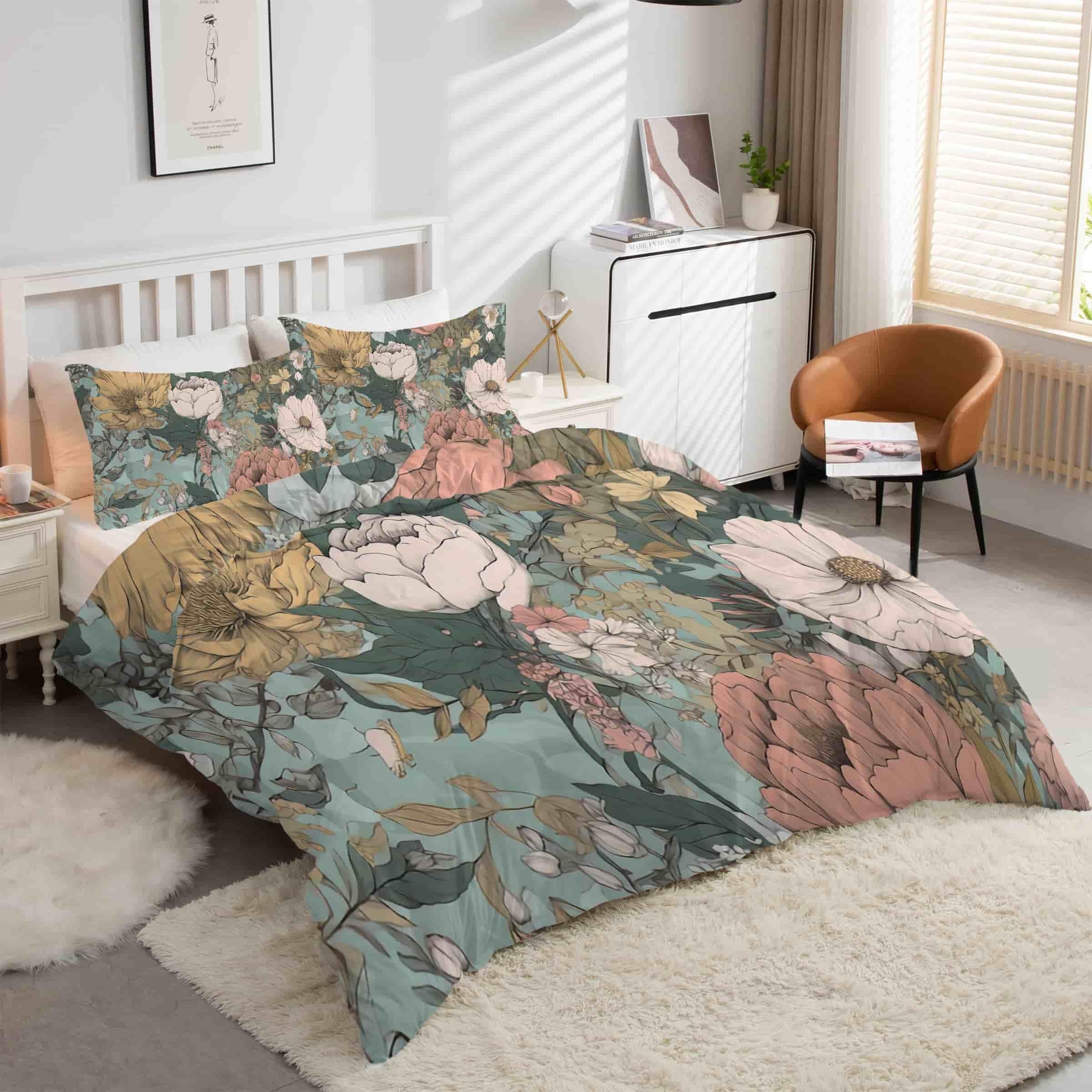 Housse de couette fleurs 160x200 cm pour une ambiance de chambre cosy
