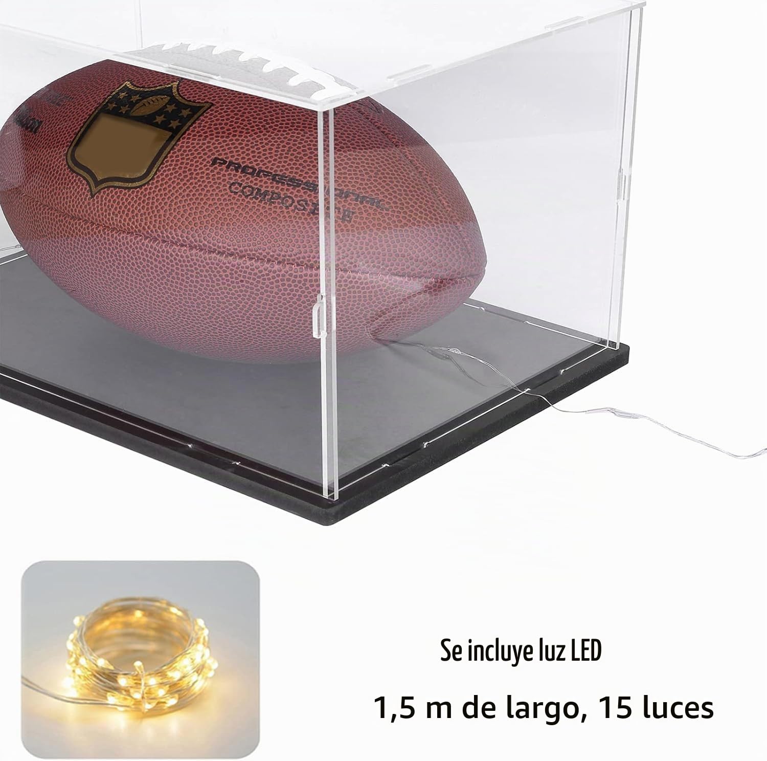 Vitrina Expositora Acrílica 3MM Transparente para Lego 21349 Gato Bicolor Naranja 21376 43020 11373 75398 10323 21347 43230 76463 76467 10358 77072 con Led, Interior Negro 25x25x40cm