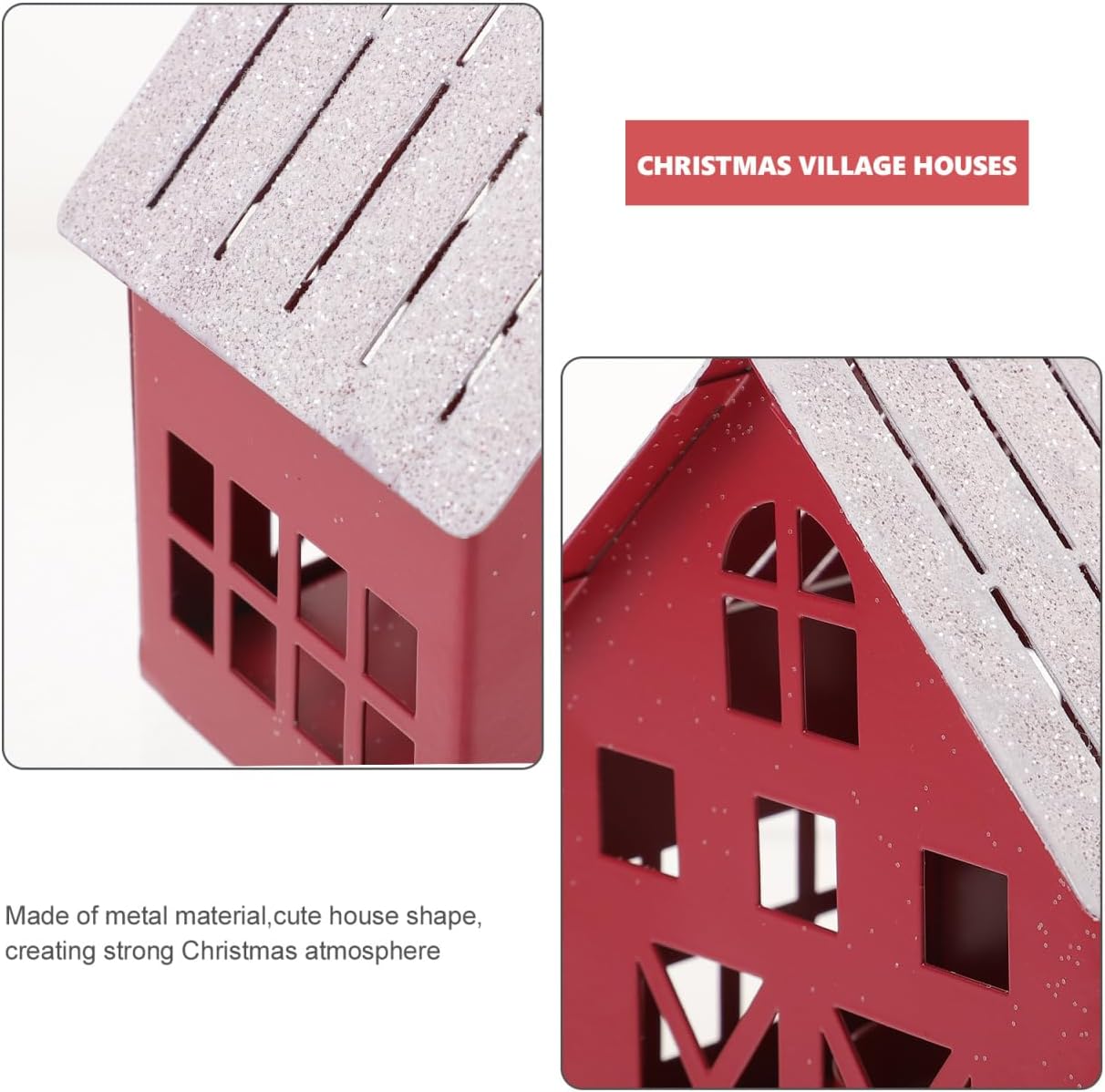 ABOOFAN Christmas Village Houses with Tealight Holder Small Metal Christmas Houses Candle Holder for Farmhouse Home Holiday Xmas Decoration for Mantel Tabletop Room