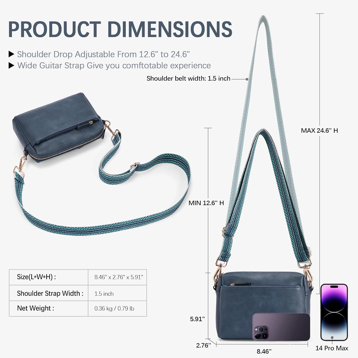 BOSTANTEN Small Crossbody Purse for Women Triple Zip Cell Phone Leather Handbag with Colored Shoulder Strap - Image 3