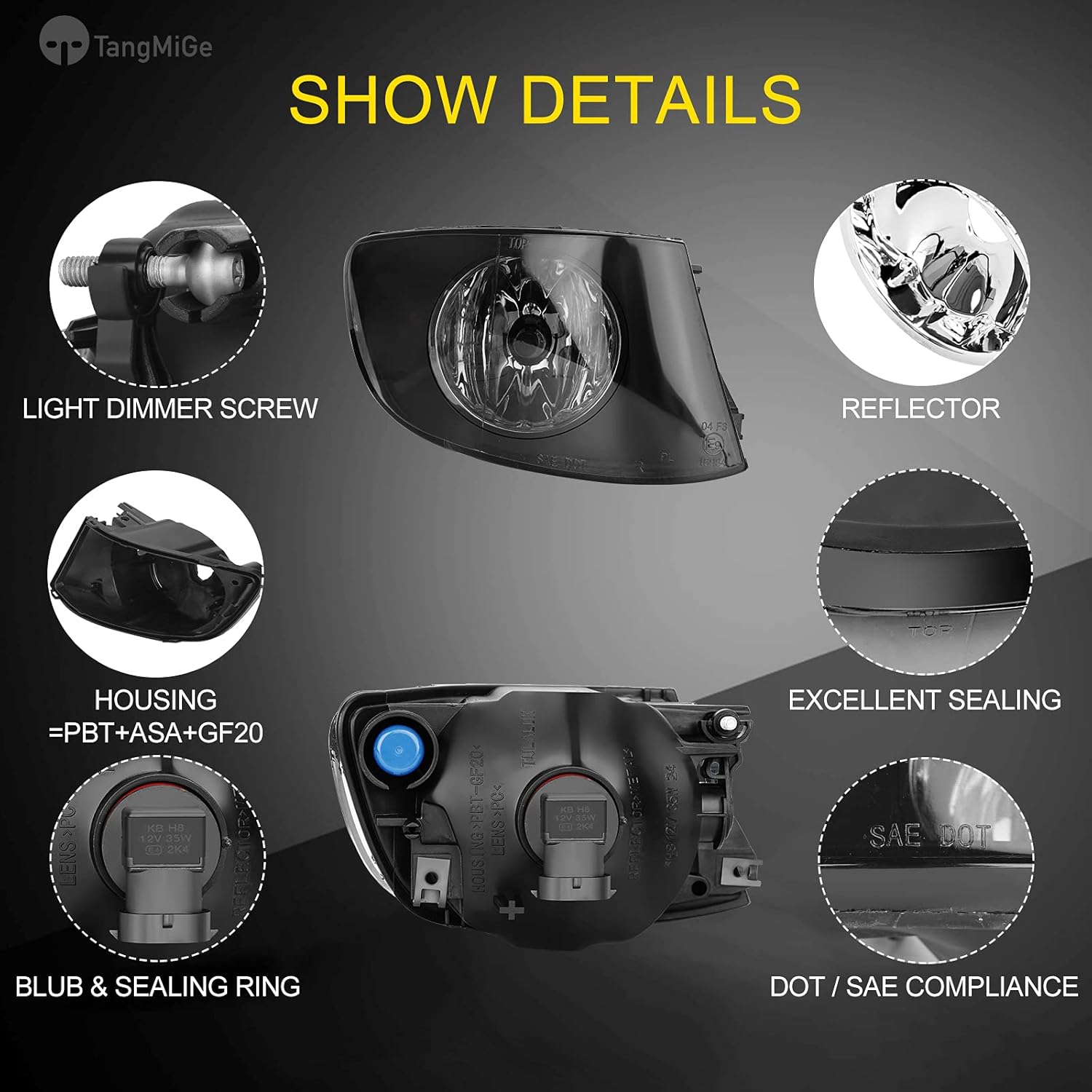 TangMiGe Fog Lights for BMW E92 E93 (323i Sedan, 328i 335i 335is Convertible, 328i 328xi 335i 335xi 335is Coupe, 335i xDrive Sedan), All w/o M-Package Bumper, 3 Series Lamps, 2007-2011, 1 Pair, Smoke