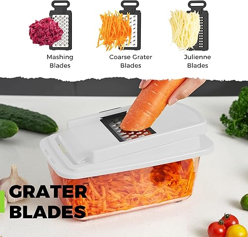 Miniatura 6 de Kitexpert Vegetable Chopper, Onion Chopper Dicer Veggie Chopper with 8 Blades and Container with Lid, 13-in-1 Spiralizer Chopper Vegetable Cutter,