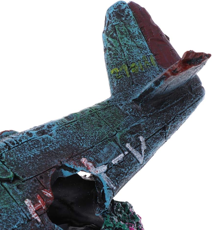 Aquarium Plane Wreck Decorations Fish for Tank Ornaments Resin Sunken Aircraft for Freshwater Saltwater Betta Tanks Deco Aquarium Heater Light Thermometers Gravel Pump Sand Decorations