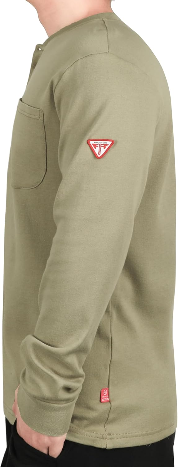 TICOMELA FR Shirts for Men Flame Resistant Shirt NFPA2112/CAT2 7oz Fire Retardant Men's Long Sleeve Henley Shirts