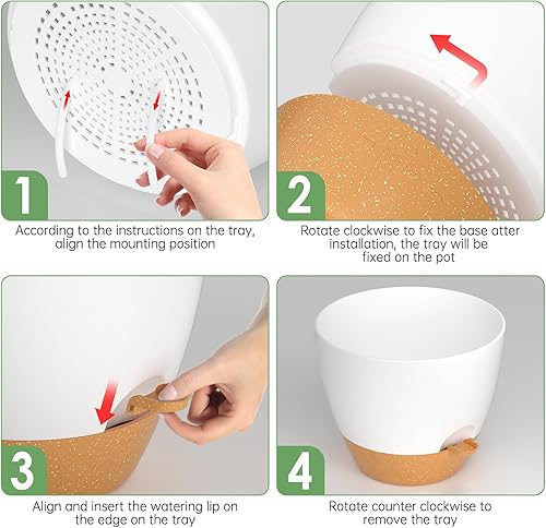 Miniatura 5 de ZMTECH 1 paquete de macetas de 12 pulgadas con borde de riego automático con agujeros de drenaje y platillo extraíble, maceta de plástico para