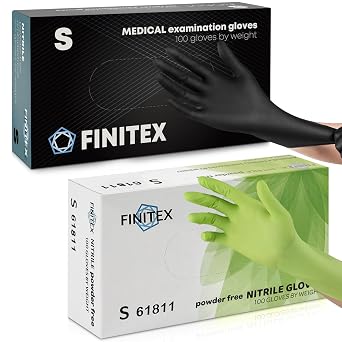 FINITEX Nitrile Disposable Gloves-Black, 5mil, 100PCS and Green, 3.5mil, 100PCS