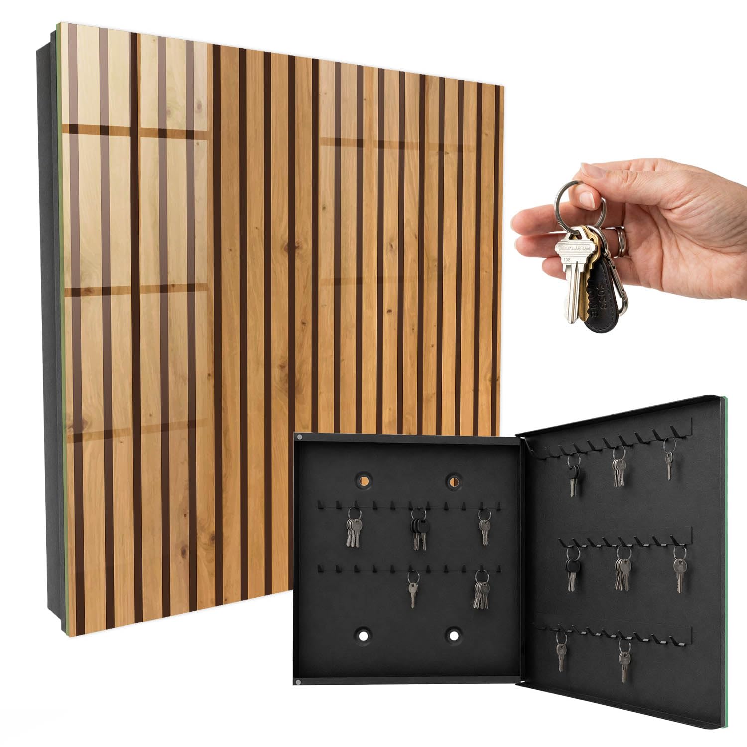 Cassetta portachiavi in vetro 30x30 cm Parete in legno Porta Destra Nero | Appendiabiti | Bacheca | Vetrinetta | Nicchia | Casellario | Armadio | Gancio | Quadro | Mobiletto | Contenitore | Supporto