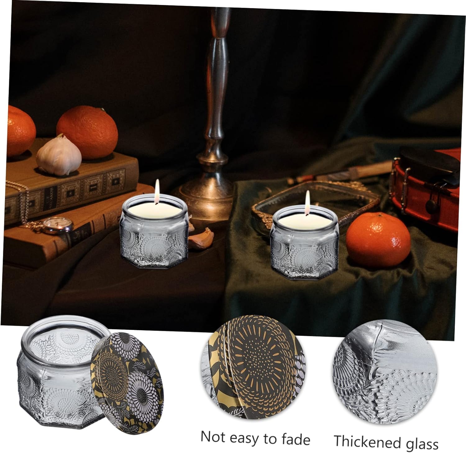 Lurrose 14Pcs Embossed Glass Candle Jars with Lids Candle Containers for DIY Aromatherapy Crafts High-Temperature Resistant Storage Canisters Unique Design for Home Decor