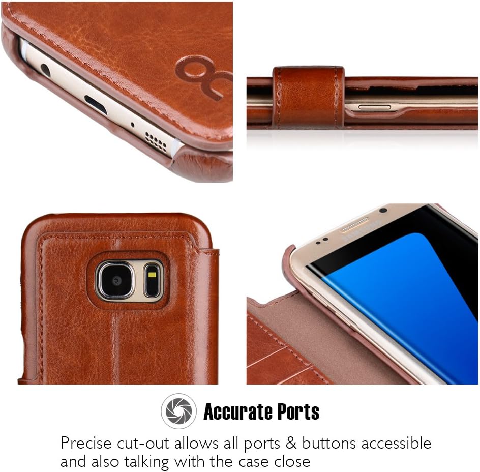 OCASE Galaxy S7 Edge Case Leather Wallet Flip Case for Samsung Galaxy S7 Edge (BRONW) Black
