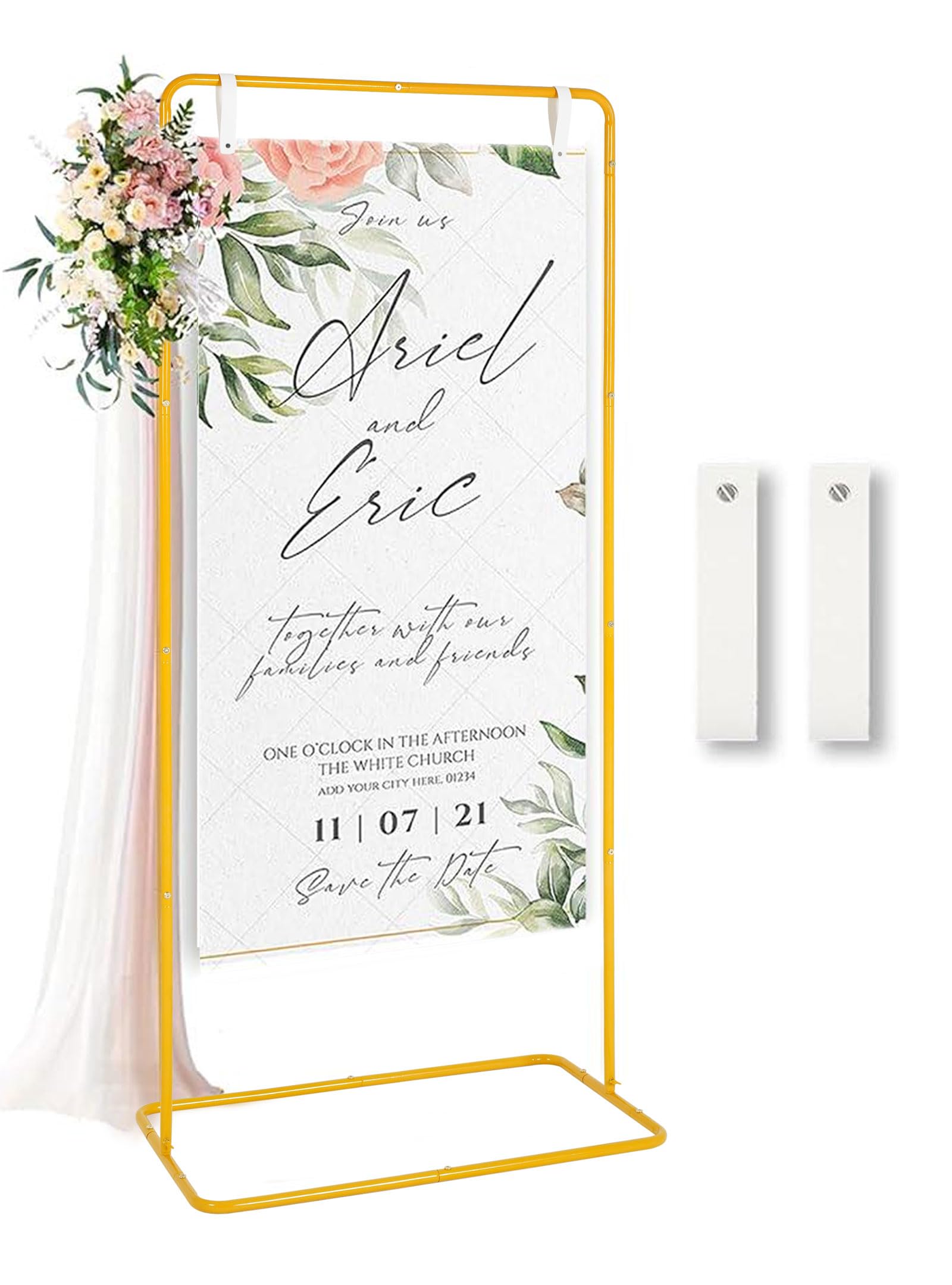 Photo 1 of Fullvaseer Wedding Sign Holder,Adjustable Welcome to Our Wedding Sign Stand with 2 Leather Sign Hanging Straps,Wedding Seating Chart Stand for Party,Baby Shower,Graduation Ceremony(Posters Excluded)