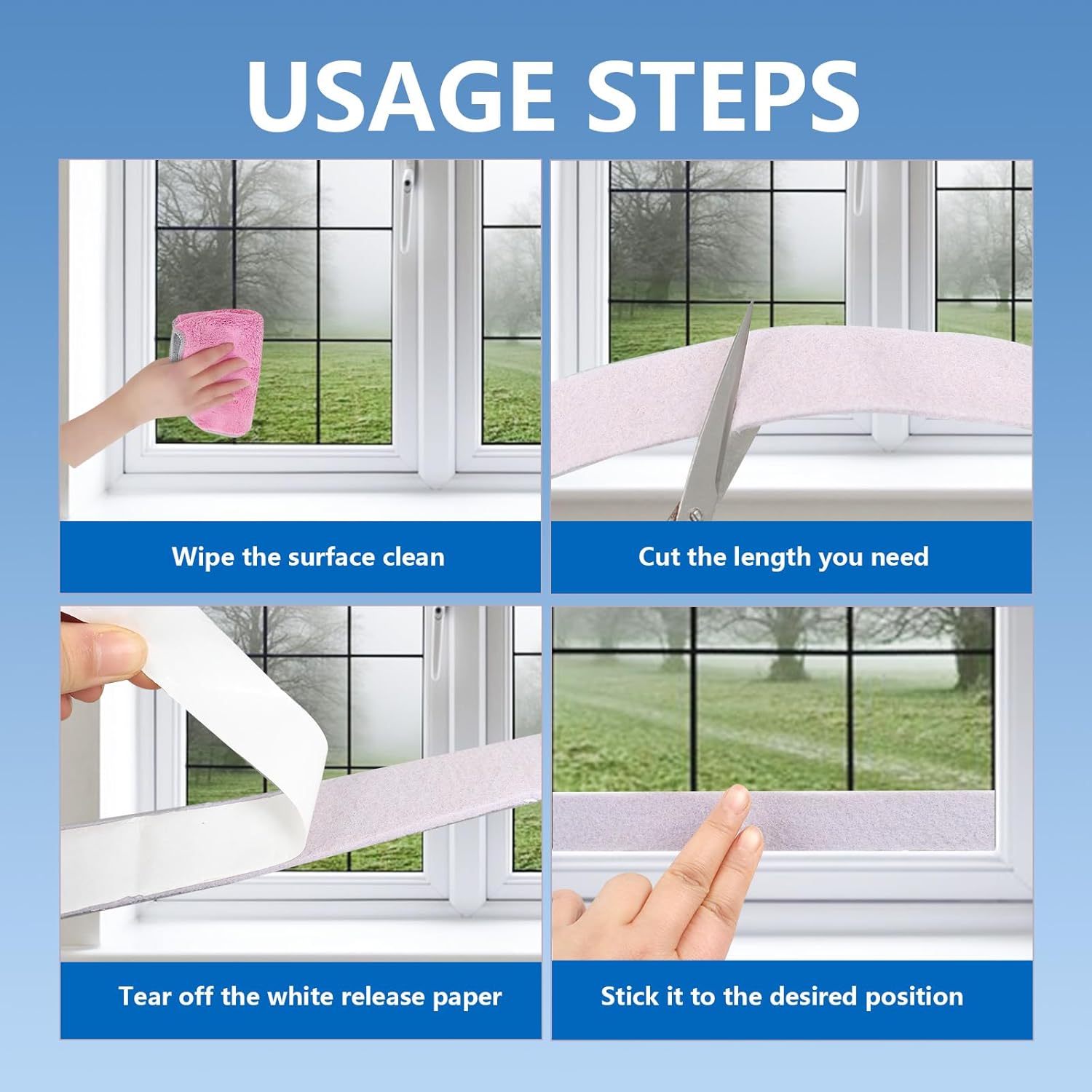 13FT Window Condensation Absorber Strip, Self-Adhesive Weather Stripping, Reusable Condensation Barrier for Sills, Peels Off Cleanly & Easy to Install, Keeps Sills Dry (157.4 x 1.96 Inch)