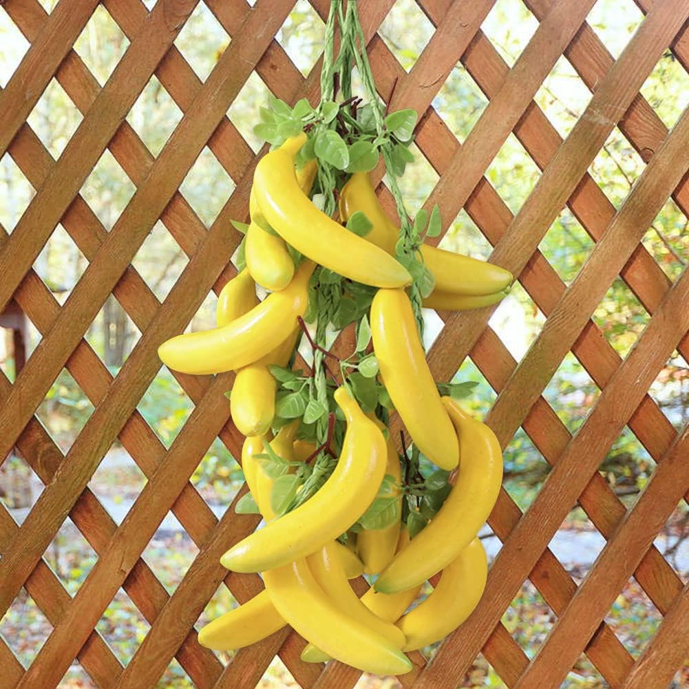 BAOZOON Fake Plastic Fruits 5 Bunches Banana Realistic Fruit Hanging Strings 20 Pcs Banana Artificial Fruit Skewer Farmhouse Background Wall Pendant Party Decoration Model Props